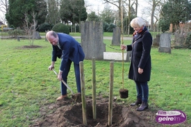 Wethouder Ted Kok plant gouden treurwilg op begraafplaats Aalten